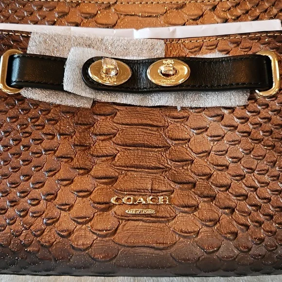 Coach Blake Crossbody Bag Metallic Snake Embossed Bronze Leather Gold Hdwr NWT - Picture 9 of 16